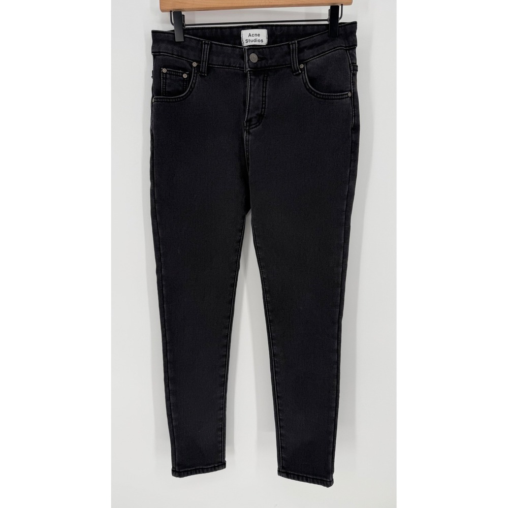 ACNE STUDIOS BLACK SKINNY JEANS ORANGE‎ FLEECE LINED MID RISE BUTTON CLOSURE 28